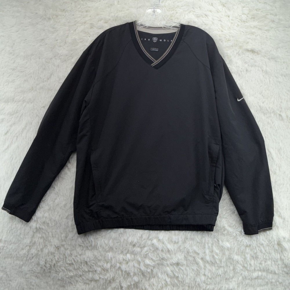 Vintage Nike Golf Windshirt Pullover Mens L Black V-Neck Long Sleeve WindJacket
